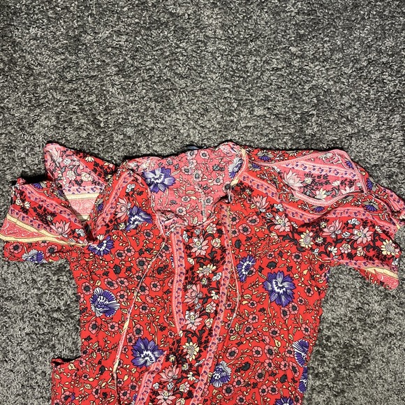 Reborn New York Womens Cold Shoulder 100%‎ Rayon Tunic Size L Boho Floral Red - Picture 3 of 6